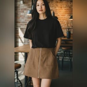 Maurices Women's Tan Faux Suede Zip Front Mini Skirt w/Pockets Size 10 Stretch